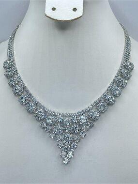 White Crystal Glass Rhinestone Statement Bib Tennis Necklace Bridal Formal